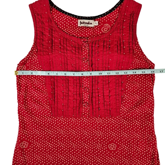Fabindia Cotton Pleated Front Sleevless Dress, Red, Medium - Picture 10 of 13